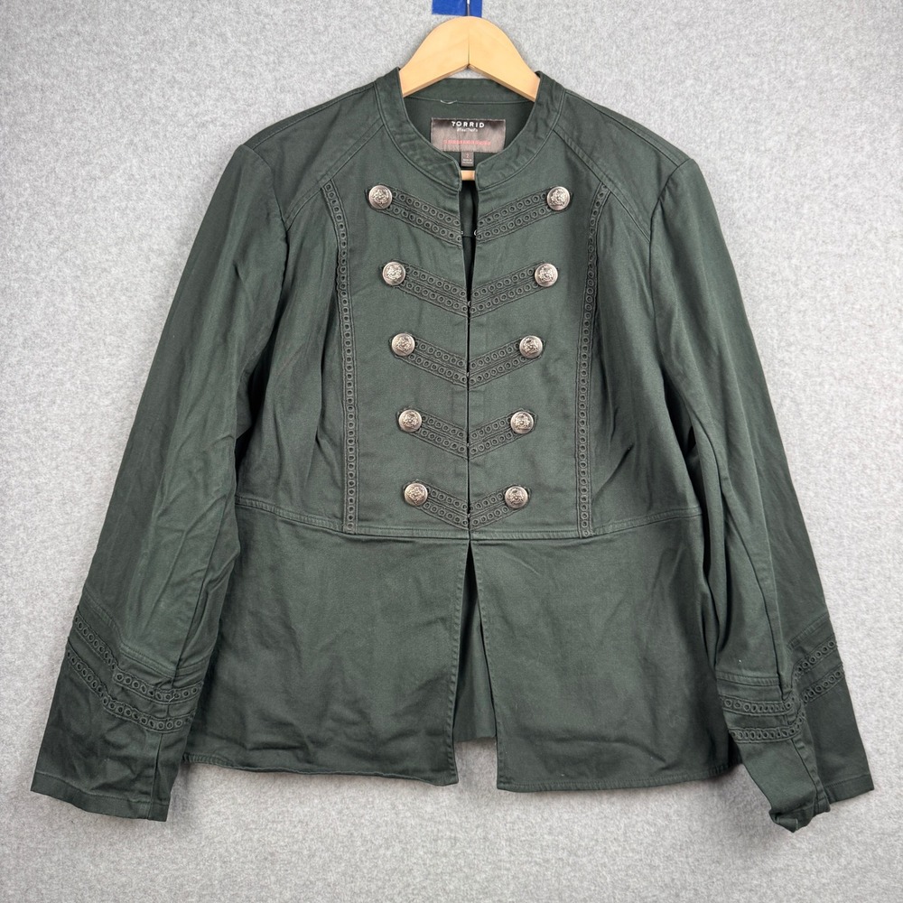 Torrid Military Jacket Womens 2X Olive Green Blazer Peplum Steampunk Academia